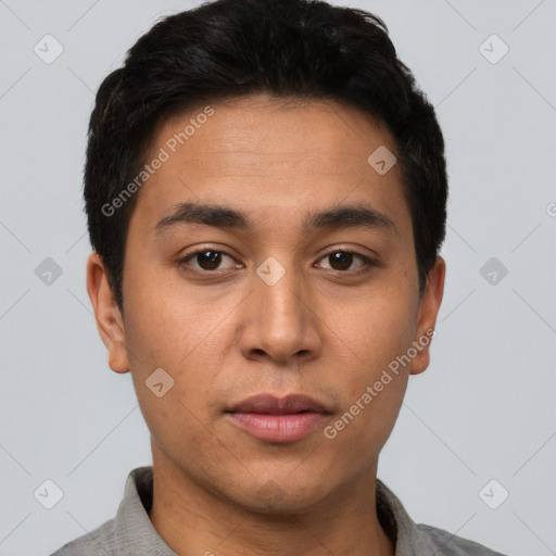 Neutral latino young-adult male with short  brown hair and brown eyes