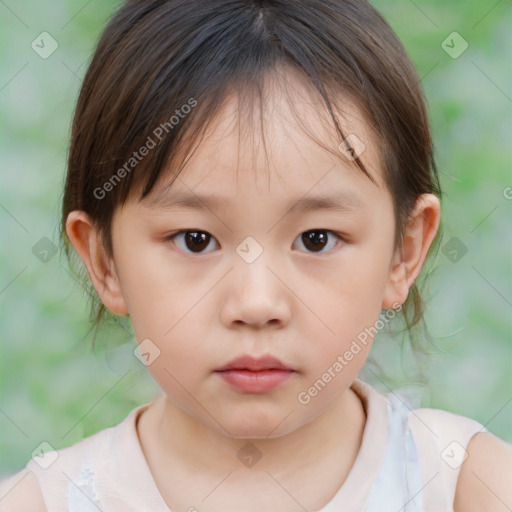 Neutral white child female with medium  brown hair and brown eyes