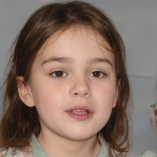 Neutral white child female with medium  brown hair and brown eyes