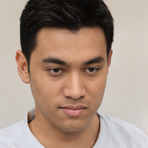 Neutral asian young-adult male with short  brown hair and brown eyes