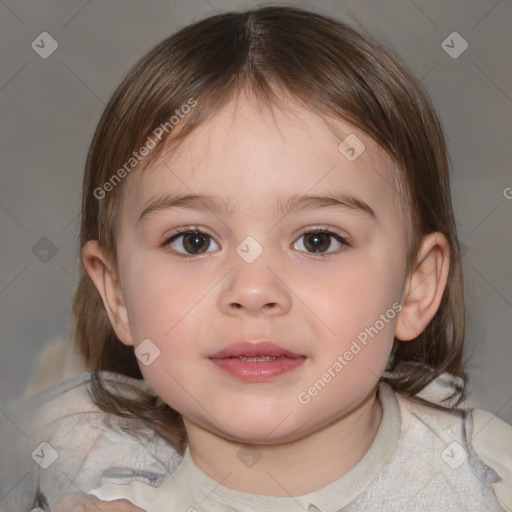 Neutral white child female with medium  brown hair and brown eyes