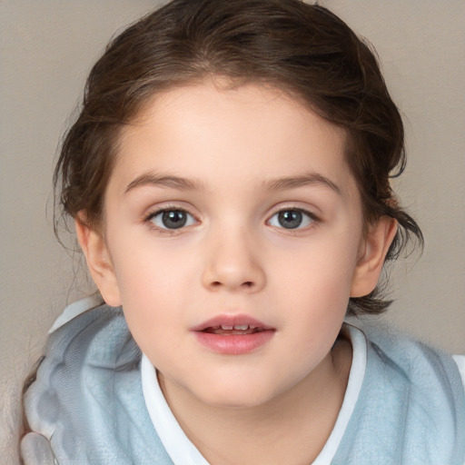 Neutral white child female with medium  brown hair and brown eyes