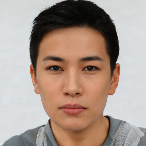 Neutral asian young-adult male with short  black hair and brown eyes