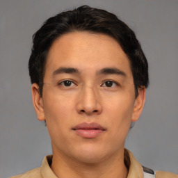 Neutral asian young-adult male with short  black hair and brown eyes