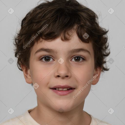 Joyful white child male with short  brown hair and brown eyes