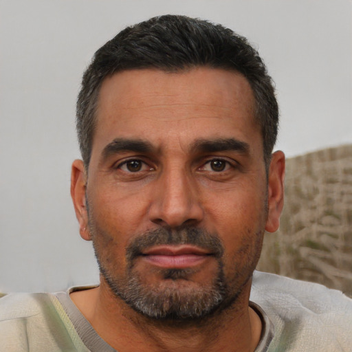 Neutral white adult male with short  black hair and brown eyes
