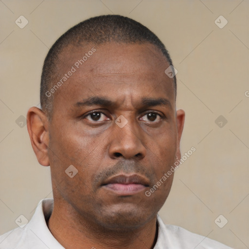 Neutral latino adult male with short  brown hair and brown eyes