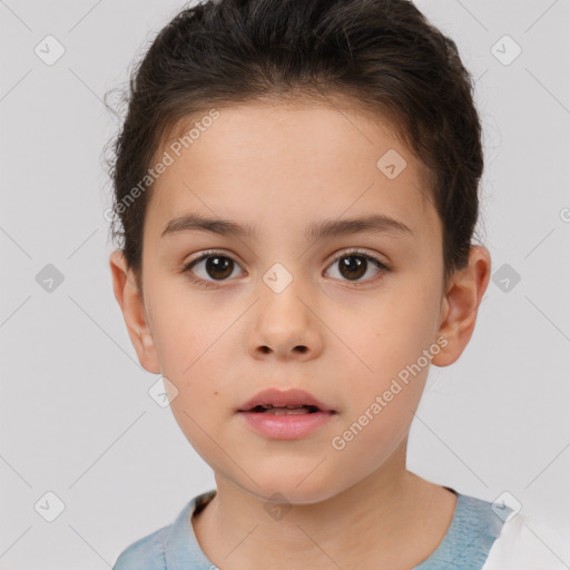 Neutral white child female with short  brown hair and brown eyes