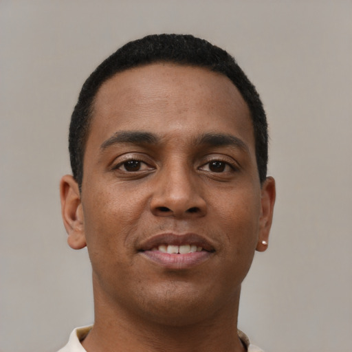 Neutral black young-adult male with short  brown hair and brown eyes