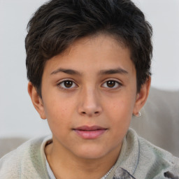 Joyful white child female with short  brown hair and brown eyes