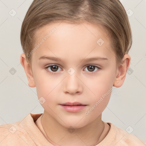 Neutral white child female with short  brown hair and brown eyes