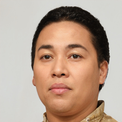 Neutral latino young-adult male with short  brown hair and brown eyes