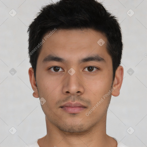 Neutral asian young-adult male with short  black hair and brown eyes