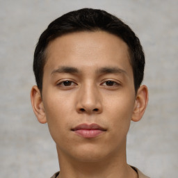 Neutral asian young-adult male with short  black hair and brown eyes