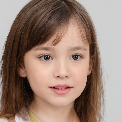 Neutral white child female with medium  brown hair and brown eyes