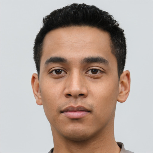 Neutral asian young-adult male with short  black hair and brown eyes