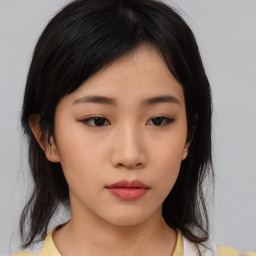 Neutral asian young-adult female with medium  black hair and brown eyes