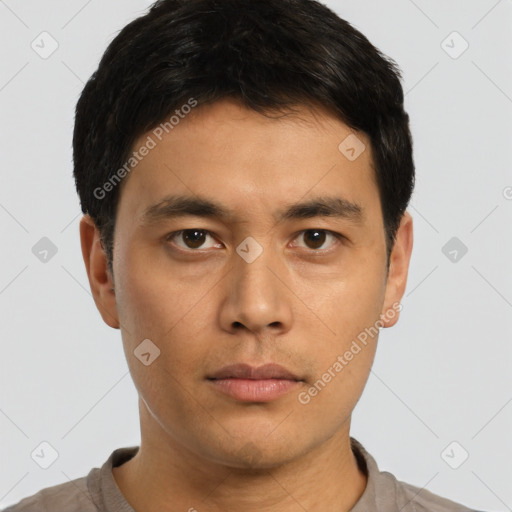 Neutral asian young-adult male with short  brown hair and brown eyes