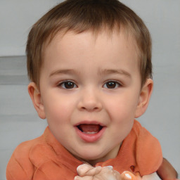 Joyful white child female with short  brown hair and brown eyes