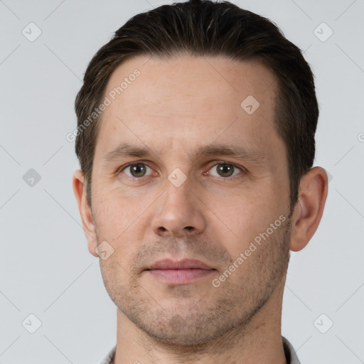 Neutral white adult male with short  brown hair and brown eyes