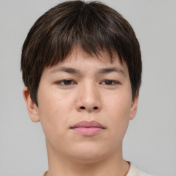 Neutral asian young-adult male with short  brown hair and brown eyes