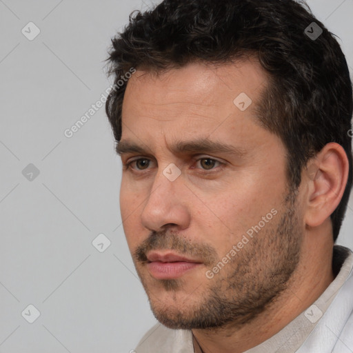 Neutral white adult male with short  brown hair and brown eyes