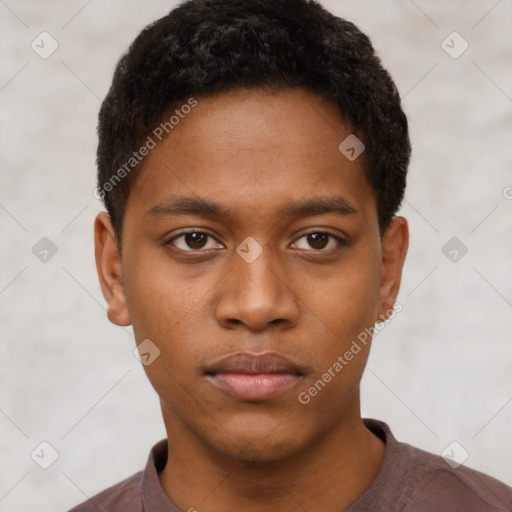 Neutral black young-adult male with short  brown hair and brown eyes