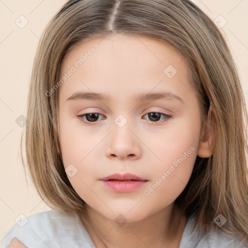 Neutral white child female with medium  brown hair and brown eyes