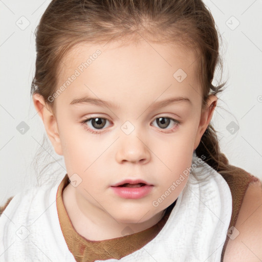 Neutral white child female with short  brown hair and brown eyes