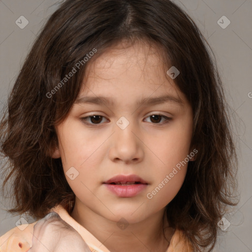 Neutral white child female with medium  brown hair and brown eyes