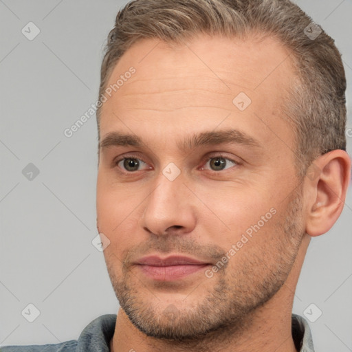 Neutral white adult male with short  brown hair and brown eyes