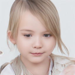 Neutral white child female with medium  brown hair and grey eyes