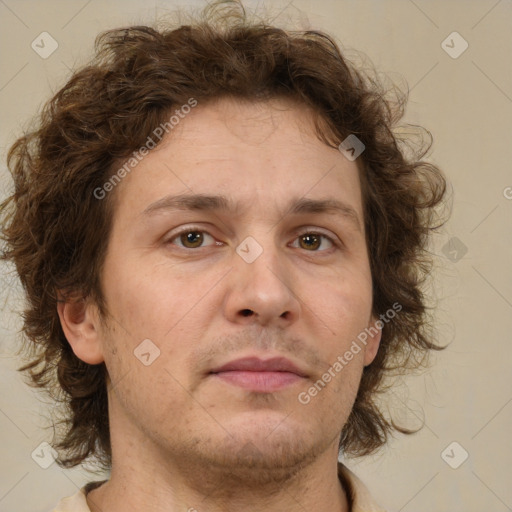 Neutral white adult male with medium  brown hair and green eyes