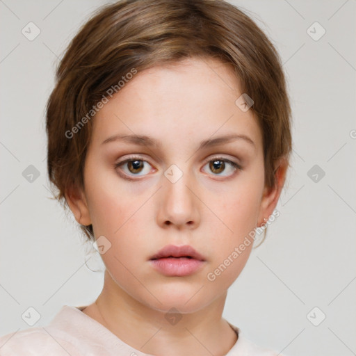 Neutral white child female with short  brown hair and brown eyes