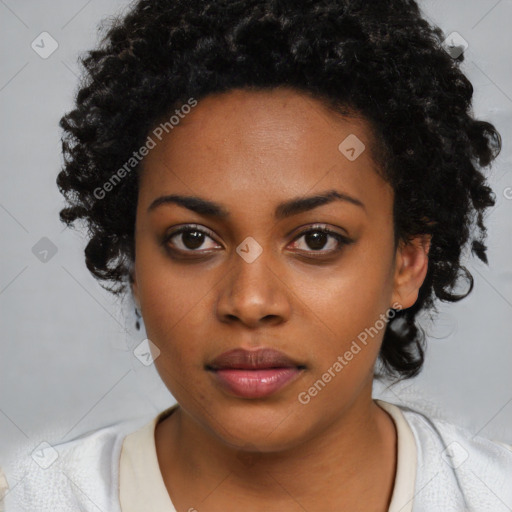 Neutral black young-adult female with short  black hair and brown eyes