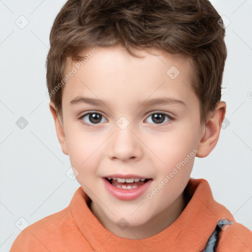 Joyful white child male with short  brown hair and brown eyes