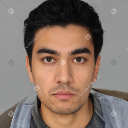 Neutral asian young-adult male with short  black hair and brown eyes