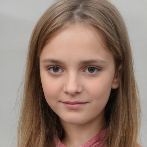 Neutral white child female with long  brown hair and brown eyes