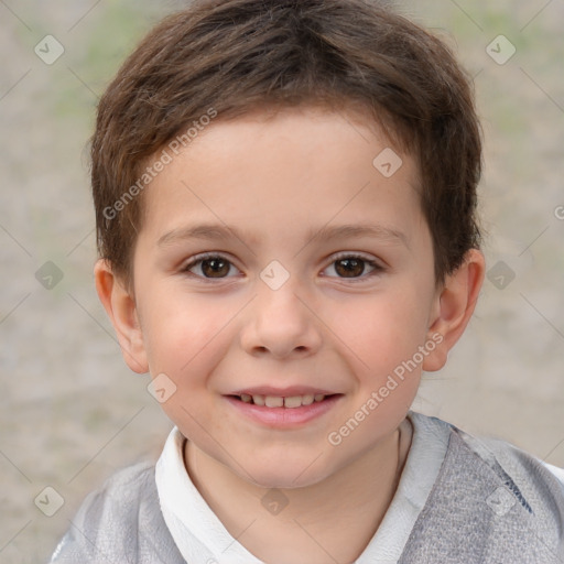 Joyful white child male with short  brown hair and brown eyes