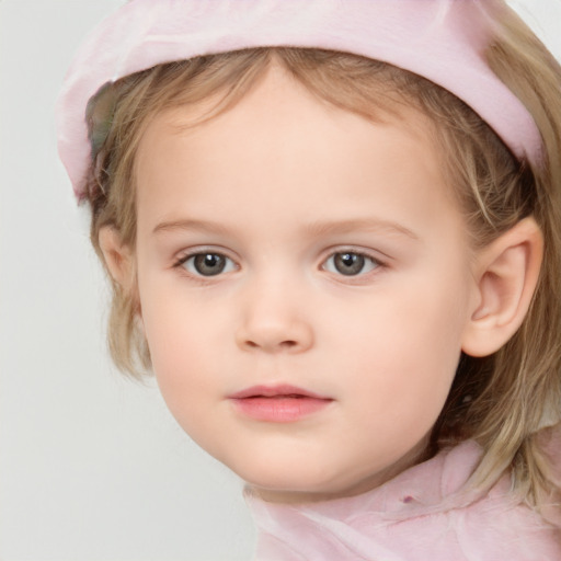 Neutral white child female with medium  brown hair and grey eyes