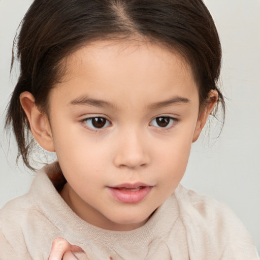 Neutral white child female with medium  brown hair and brown eyes