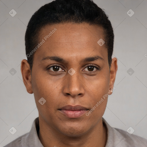 Neutral black young-adult male with short  brown hair and brown eyes