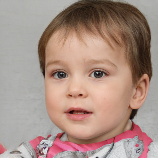 Neutral white child female with short  brown hair and brown eyes