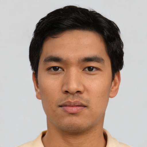 Neutral asian young-adult male with short  black hair and brown eyes
