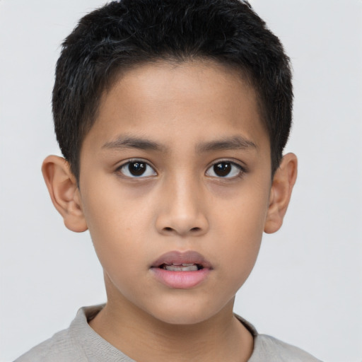 Neutral asian child male with short  brown hair and brown eyes