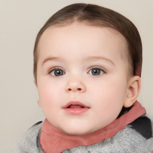 Neutral white child female with short  brown hair and blue eyes