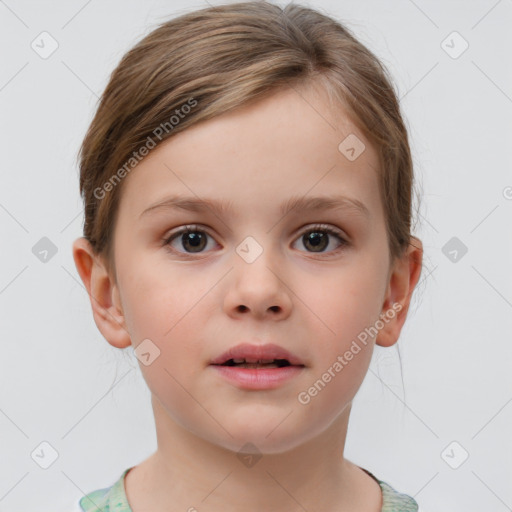 Neutral white child female with short  brown hair and brown eyes