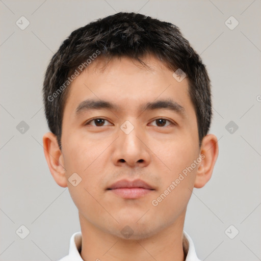 Neutral asian young-adult male with short  brown hair and brown eyes