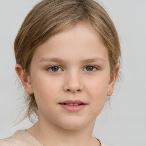 Neutral white child female with medium  brown hair and brown eyes