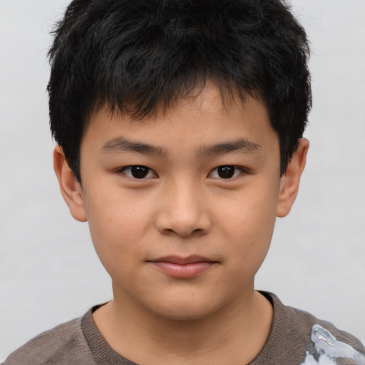 Neutral asian child male with short  brown hair and brown eyes